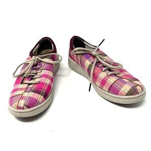 Dansko Size 8.5 Sneaker Pink Plaid Lace Up Arch Support Comfort Walking Workwear